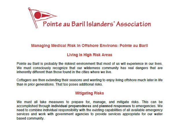 Managing Medical Risk in Offshore Environs: Pointe au Baril